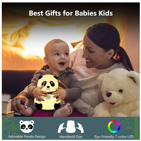 Cute Panda,USB Rechargeable, 7-Colors Changing Light, Room Decor Night Lamp (White)