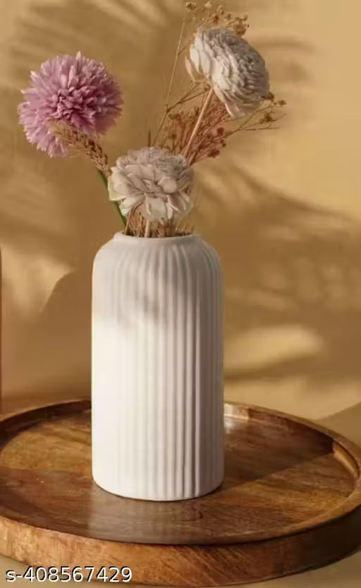 Vintage White Flower Vase , Ceramic Flower Vase 6 inch