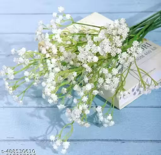( Pack of 3 ) White Wild Flower Artificial Flower (21 inch, Pack of 3,Flower Bunch)