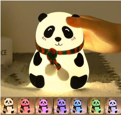 Cute Panda,USB Rechargeable, 7-Colors Changing Light, Room Decor Night Lamp (White)