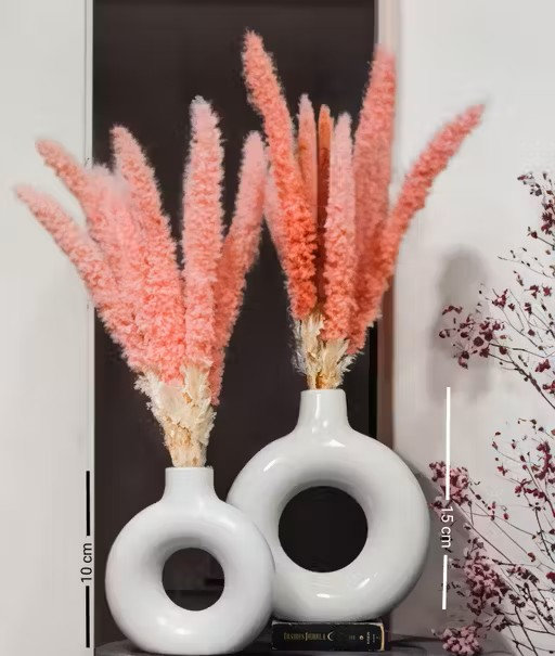 (Pack of 2) Ceramic Donut Vase Round Shape for Indoor Table and Home Decor (White, Standard, Pack of 2)