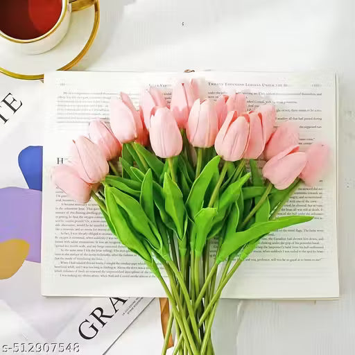 ( Pack Of 6 ) Mudmingle  Artificial Light Pink Tulip Flowers | Real Touch Faux Tulip