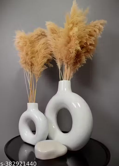 (Pack of 2) Ceramic Donut Vase Round Shape for Indoor Table and Home Decor (White, Standard, Pack of 2)